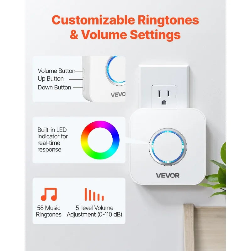 Door Chime 58 Chimes 5-Level Volume Wireless Door Alarm Contact Sensor