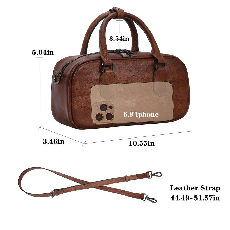 Leather Crossbody bags for Women, Top Handle Purses, Barrel Satchel Handbags with Adjustable Shoulder Strap