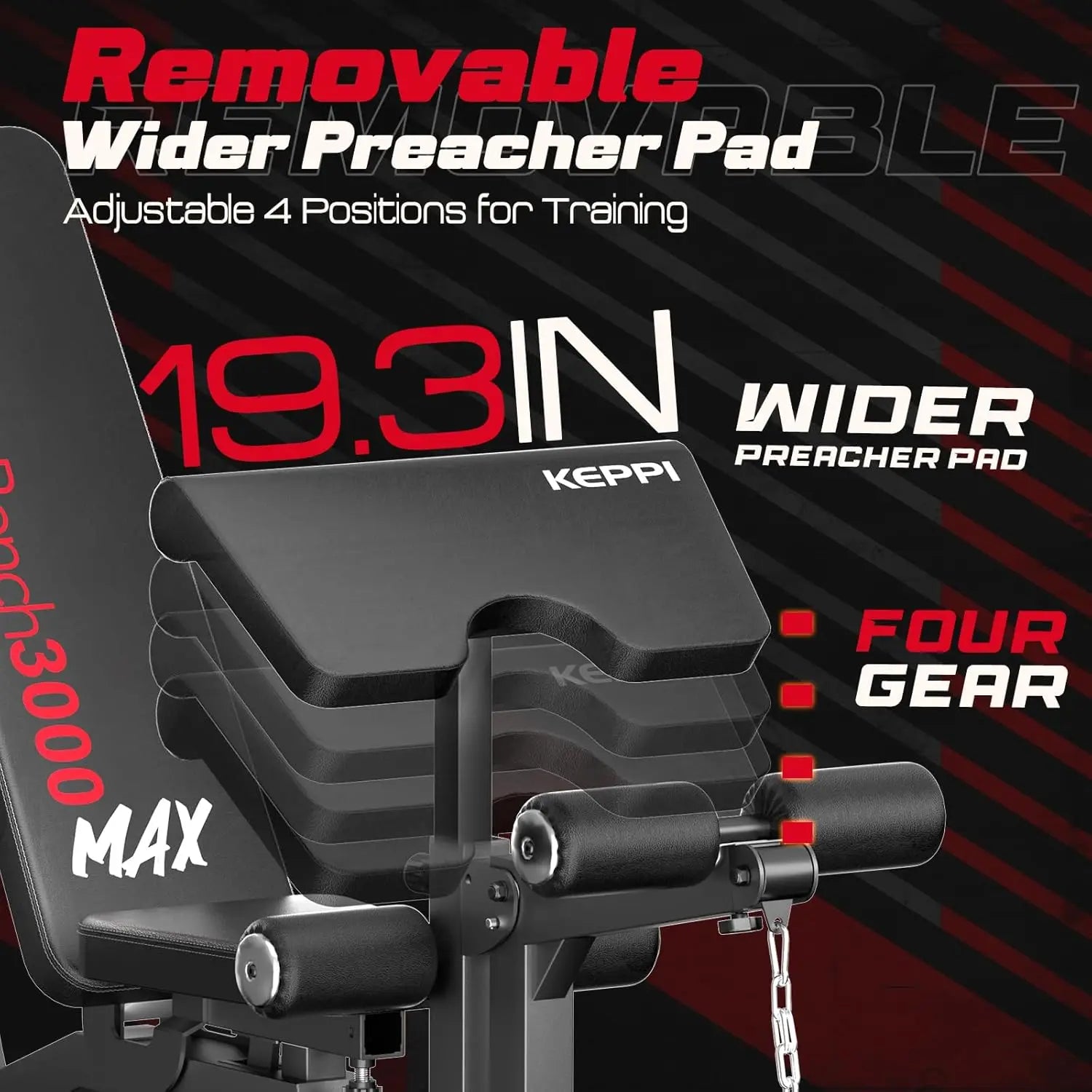 Fitness Adjustable Weight Bench Bench3000 MAX Heavy Duty Workout Bench Press with Leg Extension and Preacher Pad for Home Gym Fi