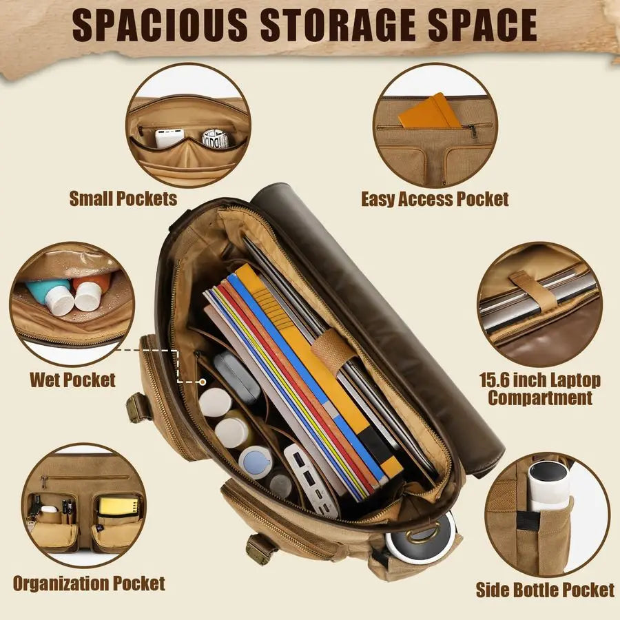 Vintage Messenger Bag with USB Charging Port amp RFID Blocking Pocket, 15.6 inch Laptop Bag Canvas PU Leather Men Briefcase, Wat