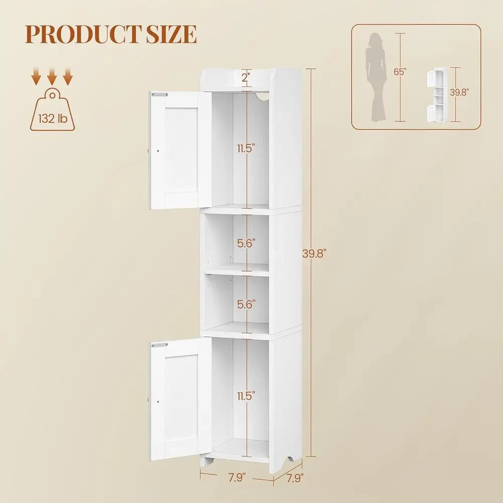 Slim Bathroom Storage Cabinet, Narrow Cabinet with 2 Doors, Small Bathroom Organizers and Storage, Laundry Room Organization or