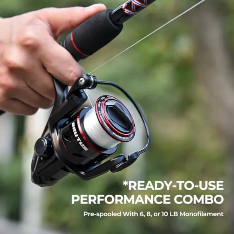 Brutus Fishing Rod and Reel Combo Spinning and SpinCast Combo Custom Tackle Kit Pre-Spooled Line Brute Tuff 2Pc Blanks