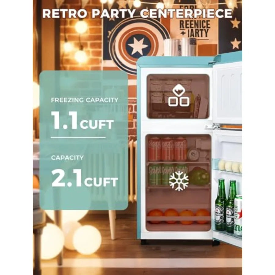 3.2 Cu.Ft Retro Double Door Refrigerator with Freezer for Dorm Office Bedroom Apartment 7 Adjustable Temperature Settings Remov