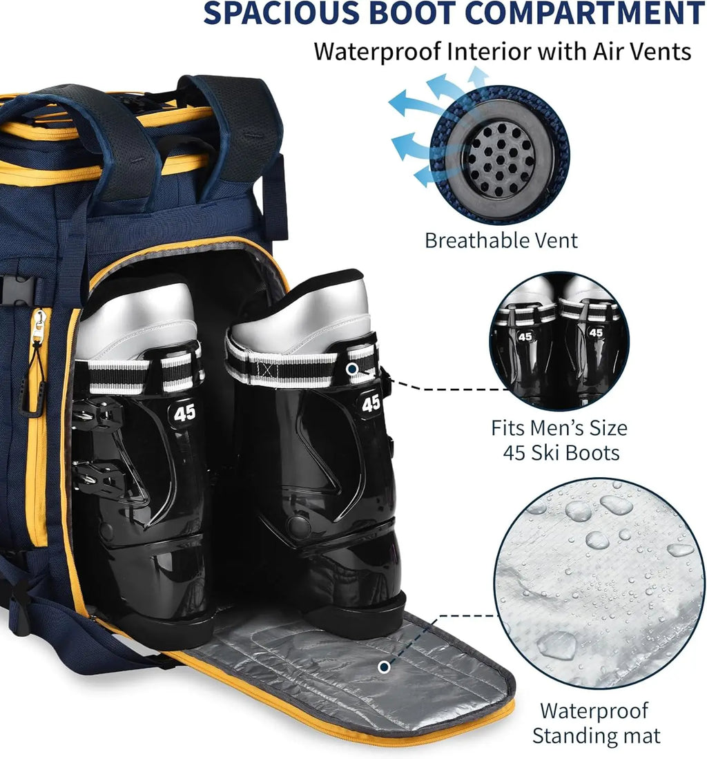 55L-70L Expandable Ski Boot Bag with Helmet Compartment – Waterproof & Durable – for Men & Women