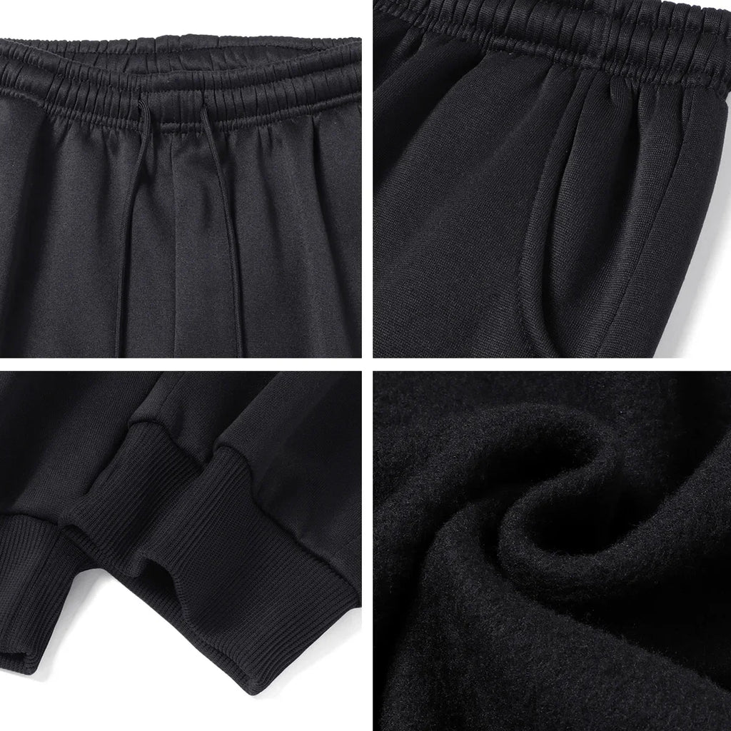 Men's Fleece Lined Jogger Pants, Casual Drawstring Waist Sweatpants with Pockets, Warm Running Trousers for Fall & Winter
