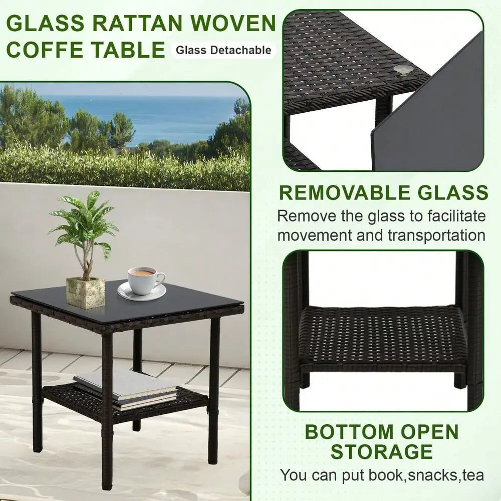 Patio Furniture Set 3 Pieces Outdoor Rattan Chair Conversation Sets for Yard