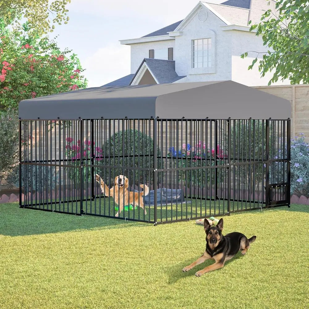 Large 10x10x6 Outdoor Dog Cage, Heavy-Duty Steel Kennel with Rust-Proof Galvanizing and Safety Lock