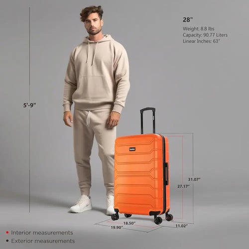 28-Inch Orange Spinner Luggage - Durable Lightweight Hardside Suitcase with Handle and Trolley for Travel