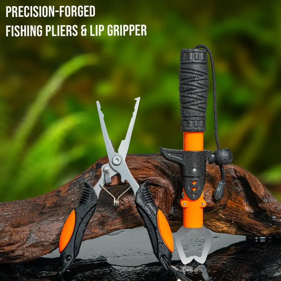 Fishing Rod and Reel Combo with Backpack, Telescoping Fishing Pole Spinning Reel Kit with Fishing Lures, Pliers and Fish Lip Gri