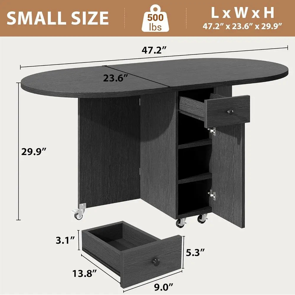 Space-Saving Foldable Dining Table for 4 with Storage Drawer and Shelf, Drop Leaf Design for Small Kitchen Spaces