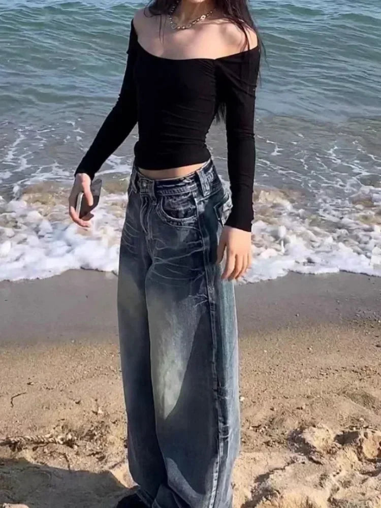Y2k 2000s Vintage Baggy Jeans Woman Harajuku Streetwear Oversize Denim Pants Korean Style Gyaru Grunge Hip Hop Trousers Good