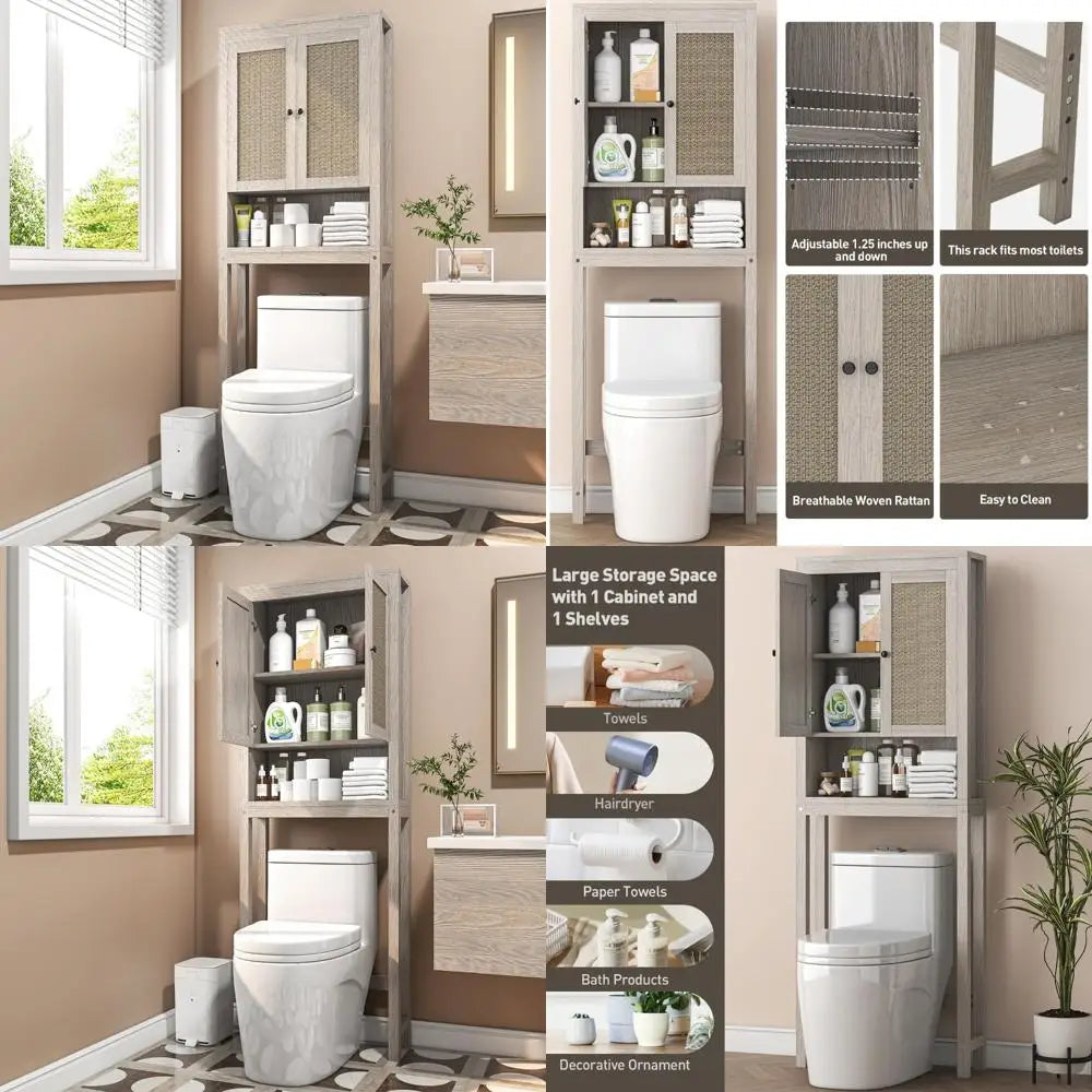 Over-the-Toilet Storage Cabinet with Adjustable Shelf, Space-Saving Bathroom Organizer, Behind Toilet Cabinet for Enhanced Stora