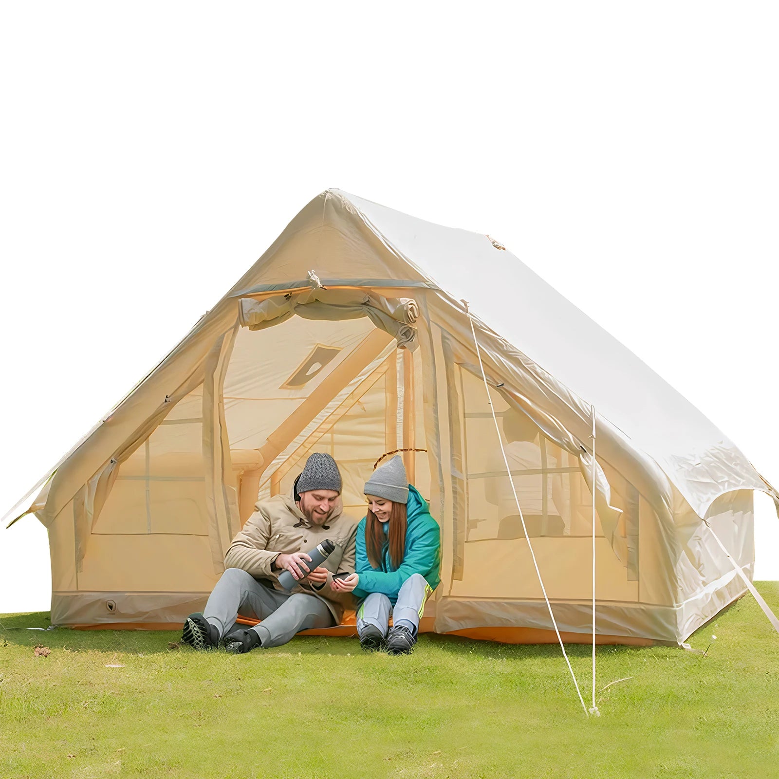Inflatable Tent Breathable Portable Glamping Tent Oxford Fabric Air Family Tunnel Tent Easy Setup 4-6 Person House