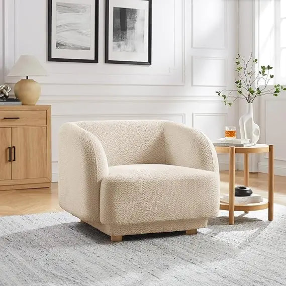 Modern Oversized Sherpa Accent Chairs, 37" Comfy Boucle Living Room Chairs, Wide Reading Chair with Round Arms, Cozy Armchair fo