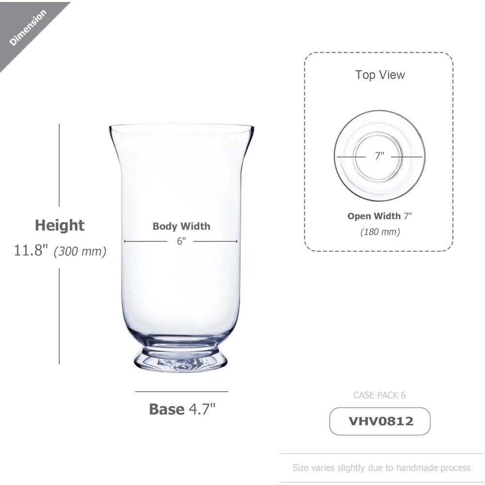 Clear Glass Hurricane Vases Bulk, 7 Wide, 12 Tall, Short Candle Holders, Ideal for Floral Arrangements, Planters, Terrariums, Ho