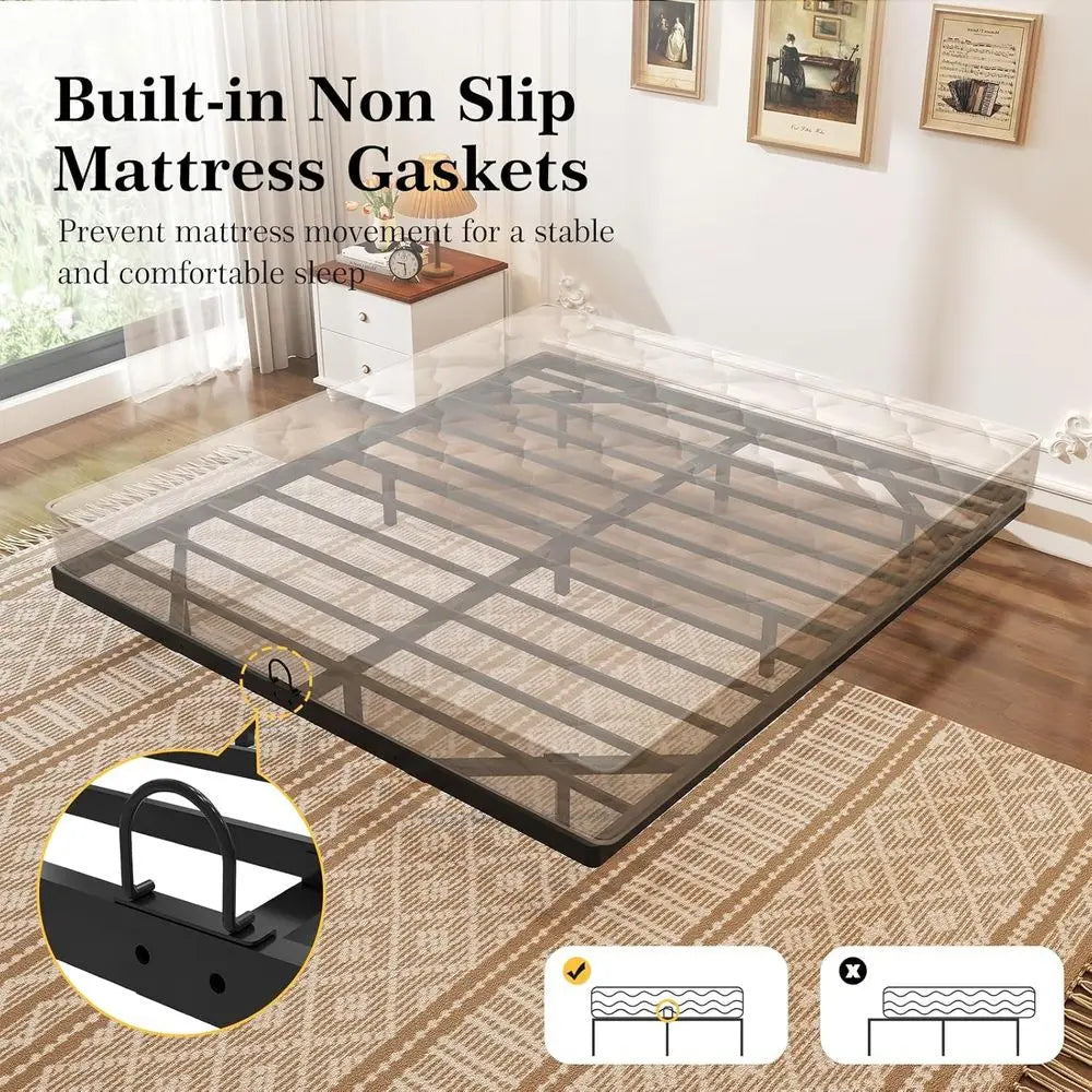 King Size Bed Frame with Smart LED Lights, Heavy Duty Modern Metal Platform Bed - Easy Assembly, Noise-Free