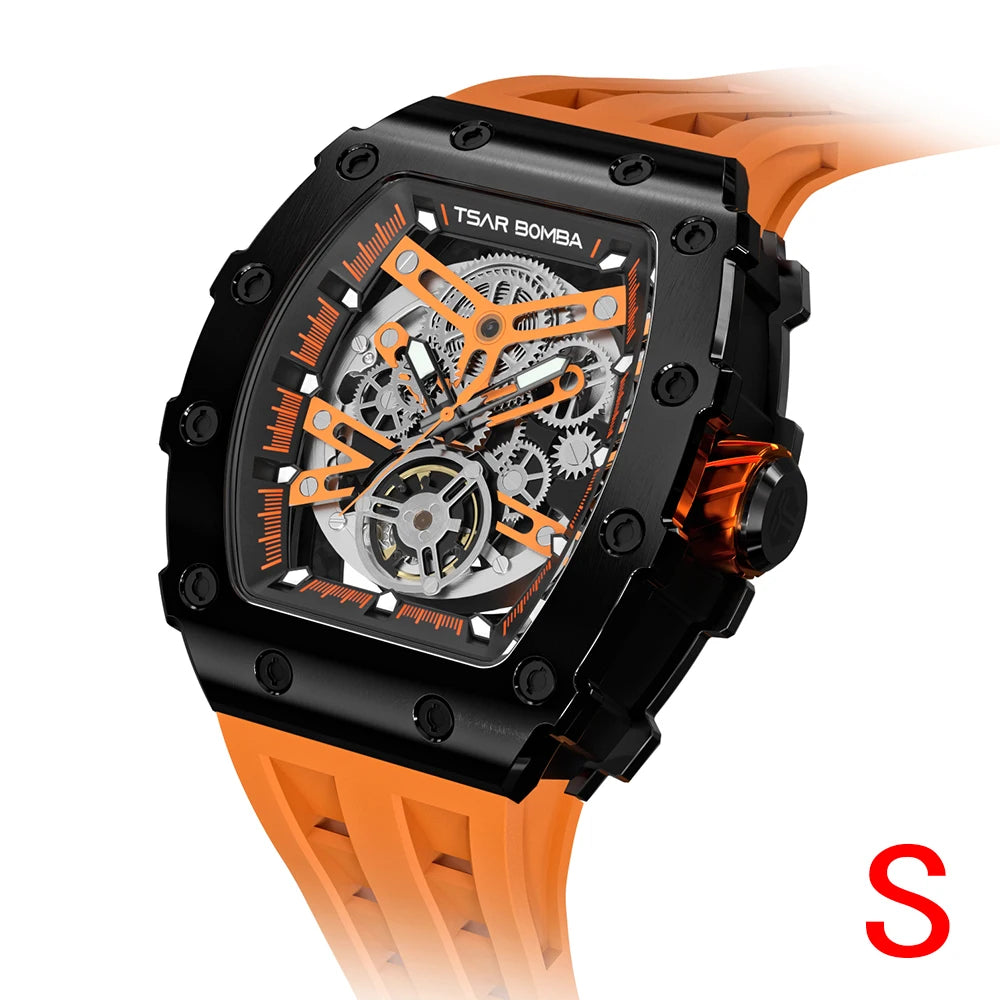 TSAR BOMBA Top Brand Mens Automatic Watches Skeleton Mechanical Clock Waterproof Luxury Fashion WristWatch for Men Carbon Fiber