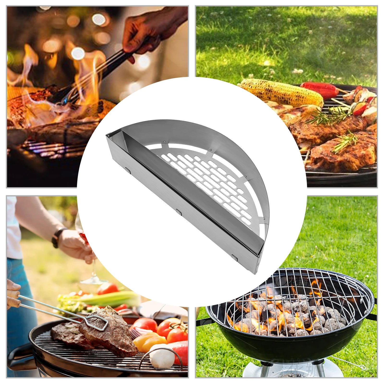 Stainless Steel Grill Baskets Slow Sear Barbecue Basket Charcoal Briquet Holder Large Capacity Charcoal Basket with Water Pan