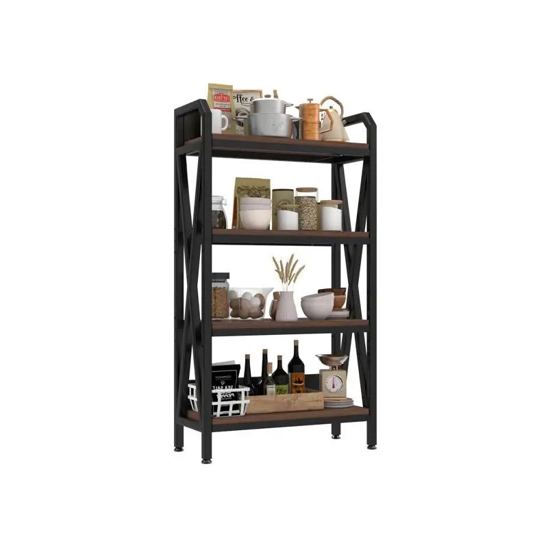 4-Level Bakers Rack Storage Shelves, Metal & Wood Kitchen Organizer, Ideal for Garage, Pantry, Bath & Closet, 55" Height, 33.5