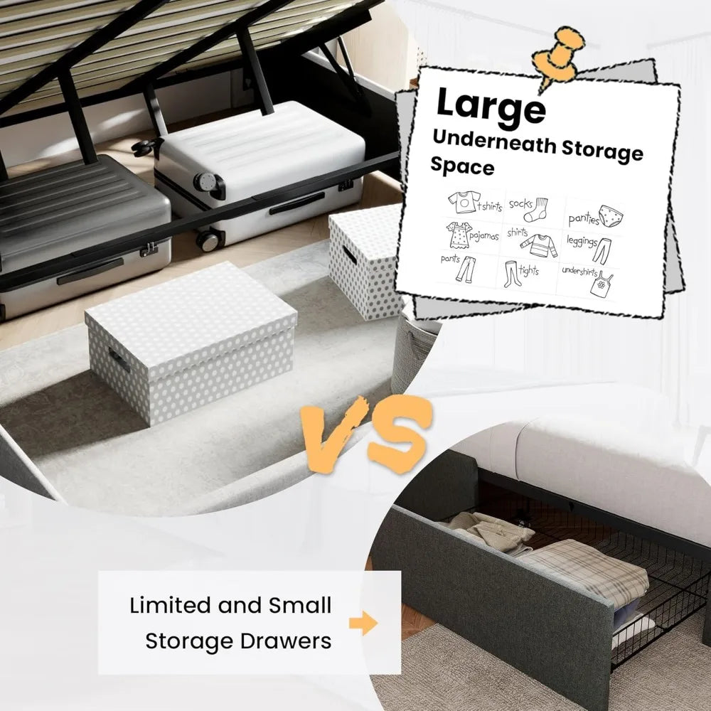 SHA CERLIN Full Size Lift Up Storage Bed/Modern Wingback Headboard/Upholstered Platform Bed Frame/Hydraulic Storage/No Box Sprin