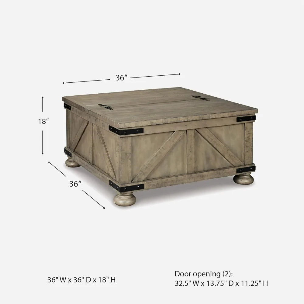 Farmhouse-Style Square Coffee Table with Lift Top Storage, Gray-Brown Finish