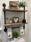 Industrial Pipe Shelf Wall Mounted 2 Tier Rustic Wood Towel Rack Over Toilet Floating Shelves Bathroom Storage