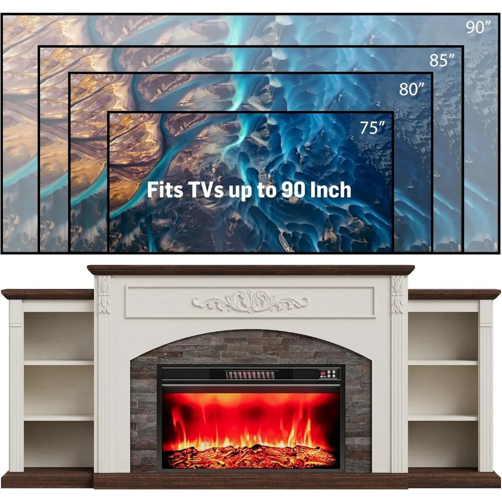 80" Electric Fireplace with Mantel,Fireplace TV Stand for TVs Up to 90"Modern Entertainment Center with Realistic Stacked Stone