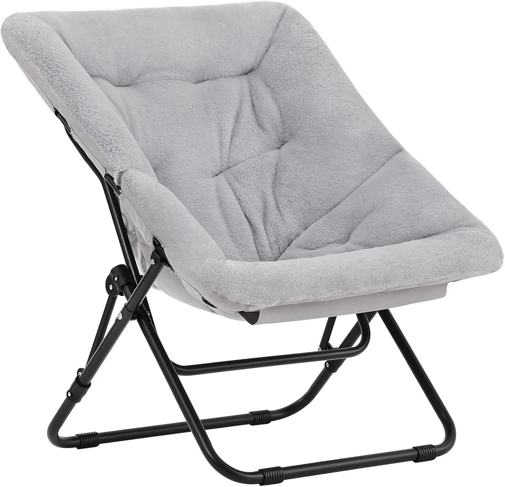 Oversized Faux Fur Saucer Chair, Foldable Lounge Chair for Bedroom Living Room Dorm, Grey X-Large