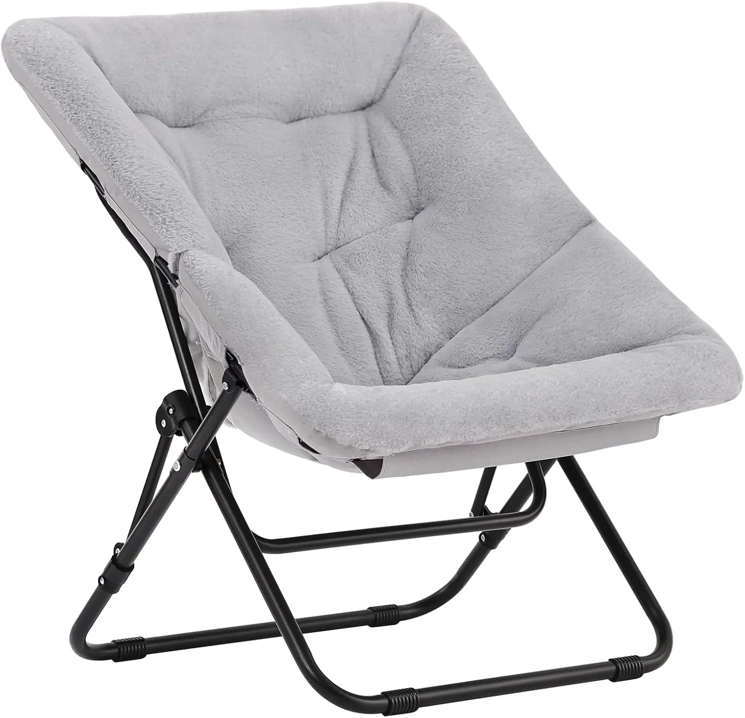 Oversized Faux Fur Saucer Chair, Foldable Lounge Chair for Bedroom Living Room Dorm, Grey X-Large