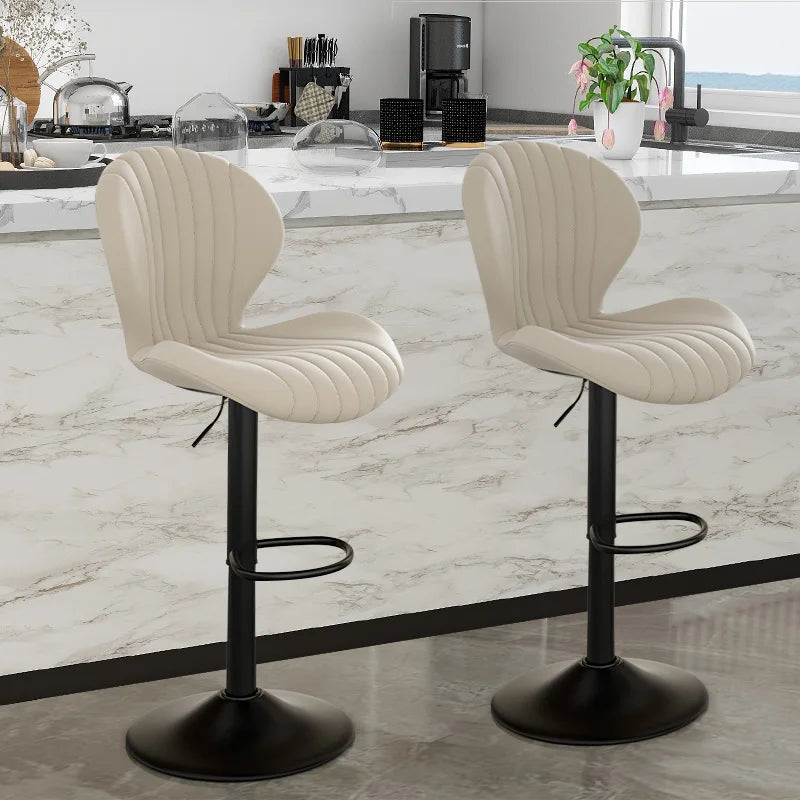 2pcs Bar Chair, 360° Rotating, Adjustable Height, Artificial Leather Upholstered With Backrest, Suitable For Dining Room