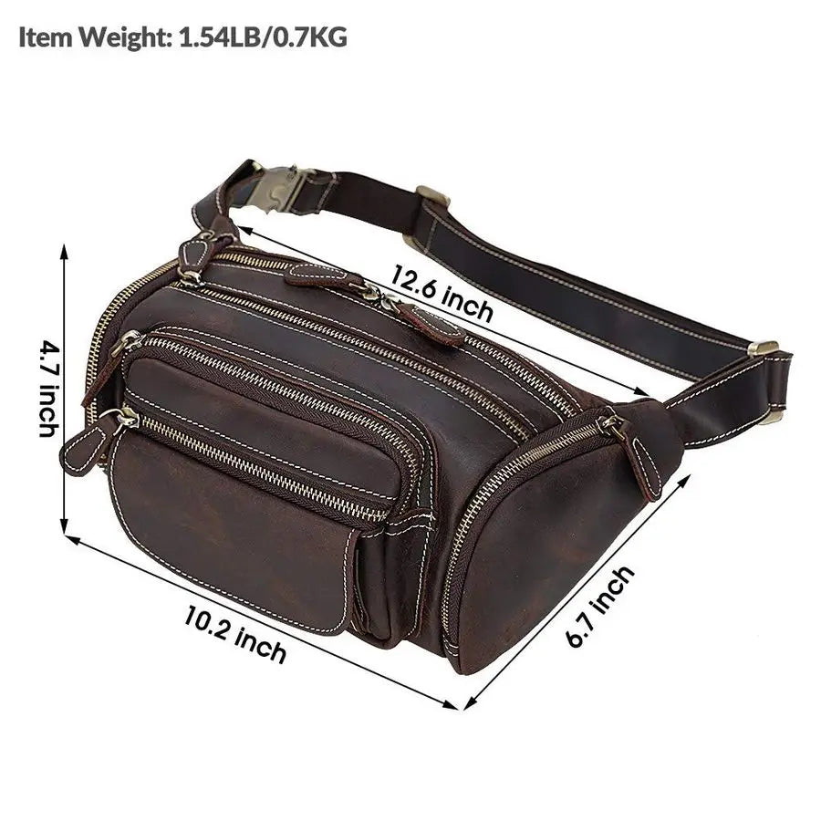 Genuine Leather Fanny Pack for Men Multifunction Waist Bag Outdoor Travel Camping Crossbody Bag