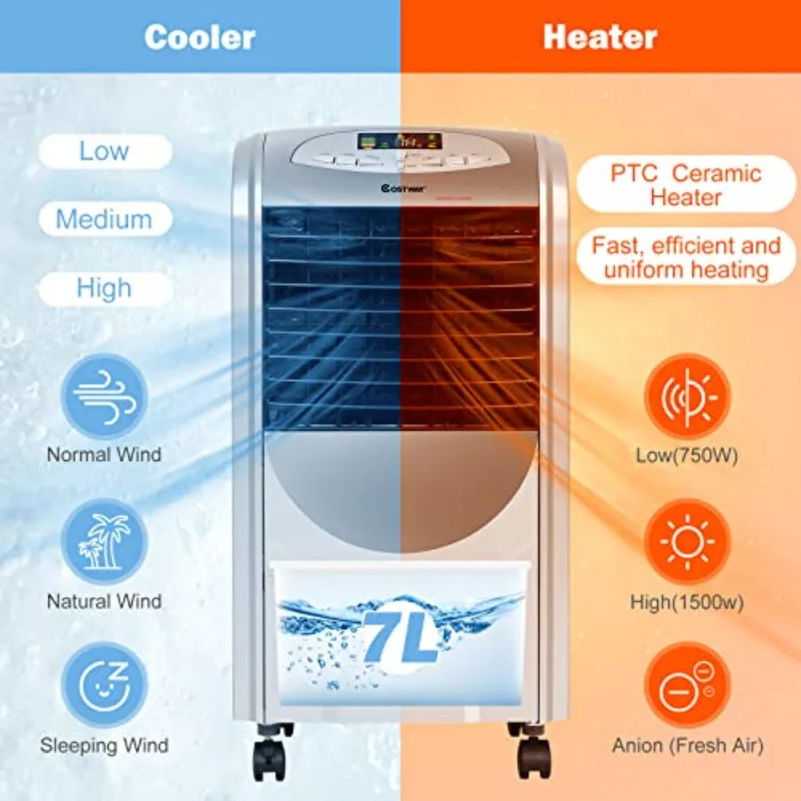 5in1 Portable Air Cooler and Heater with Evaporative Cooling Technology 3 Operating Modes 3 Adjustable Speeds 8Hour Timer Dual