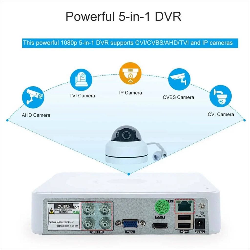 Persevering- Hybrid DVR CCTV Security 4CH 5M-N Audio over Coaxial for 5MP 12.5Fps 1080P 720P TVI CVI CVBS Camera IP Cam EU Plug