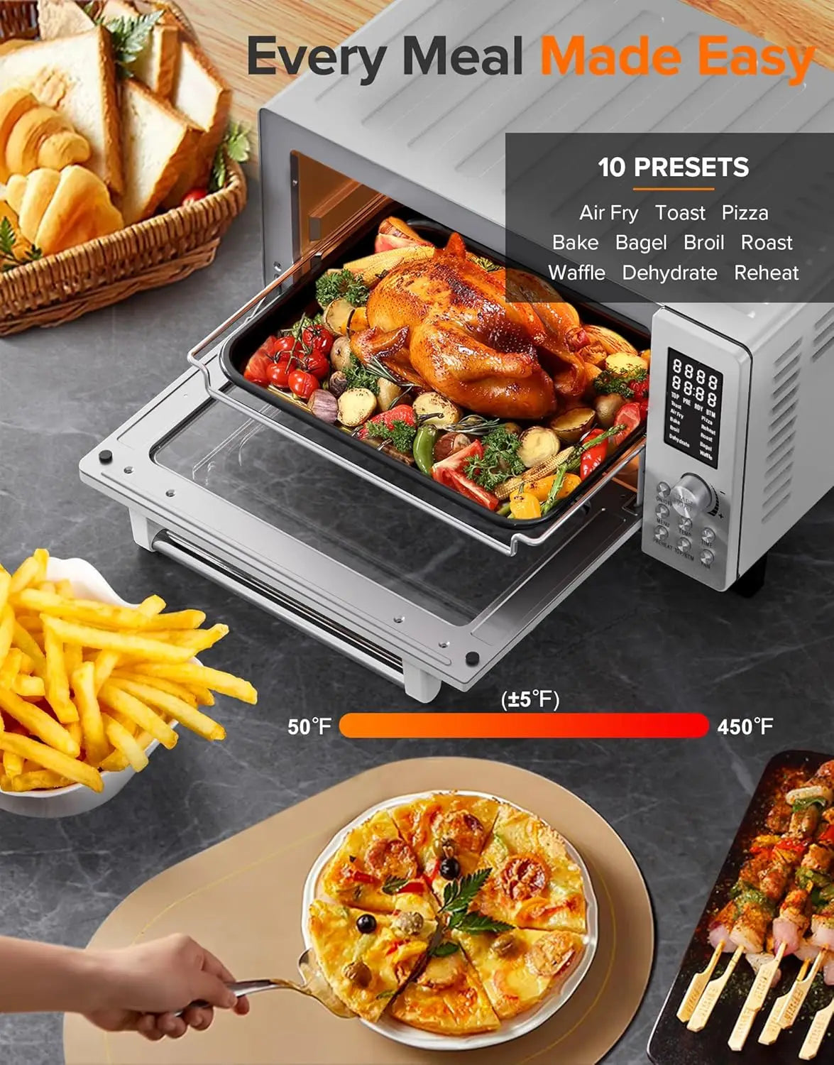 Smart 21QT Air Fryer Toaster Oven Combo, Convection Countertop with Quick Crisp Tech, 10-in-1 Functions, Stainless Steel