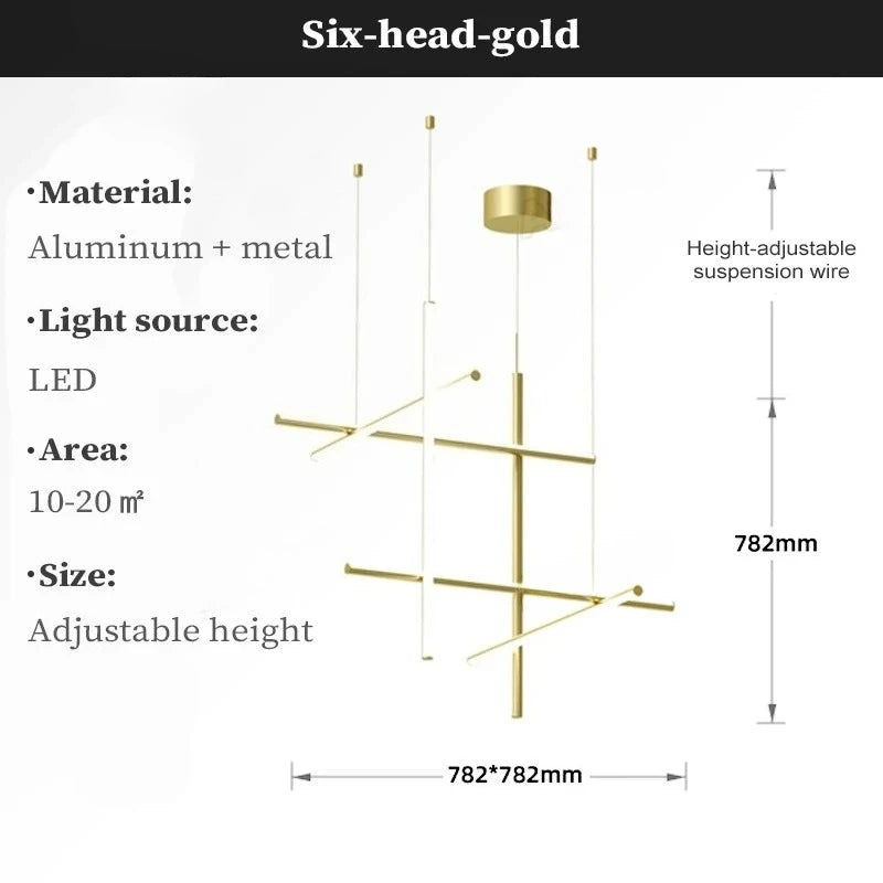 Modern LED Simple Tube Gold Chandeliers For Villa Living Room Kitchen Bar Pendant Lamps Interior Hanging Lighting Luminaires