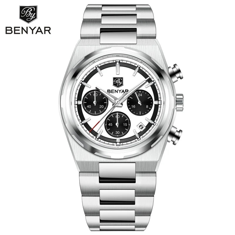 BENYAR New Quartz Automatic Date Chronograph Luminous Life Waterproof Luxury Men watch 40mm Dial Stainless Steel Strap Man watch