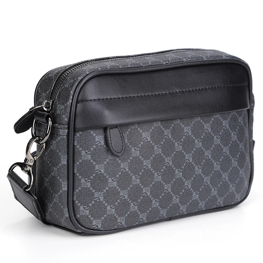 Business Men Casual Shoulder Bag Small Square Plaid Designer Crossbody Bags PU Leather Messenger Bag Fashion Travel Handbags