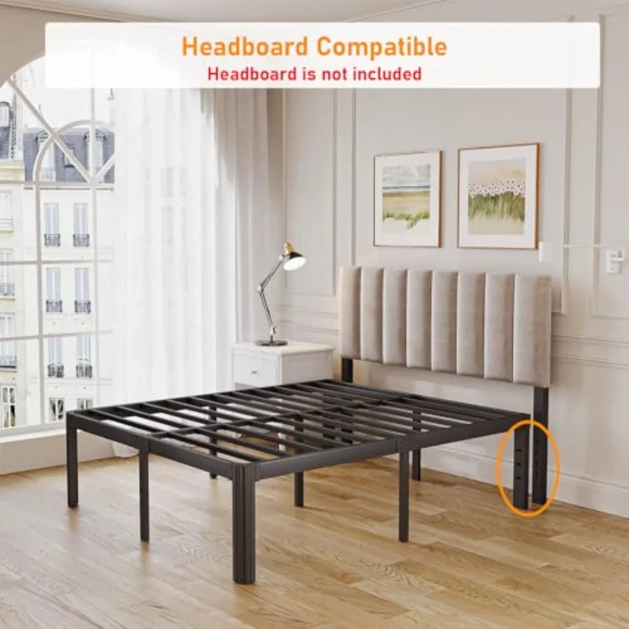 Queen Bed Frame 18 Inch High Metal Platform Bed with Round Corner Leg No Box Spring Needed Heavy Duty Noise-Free Bed Base Easy