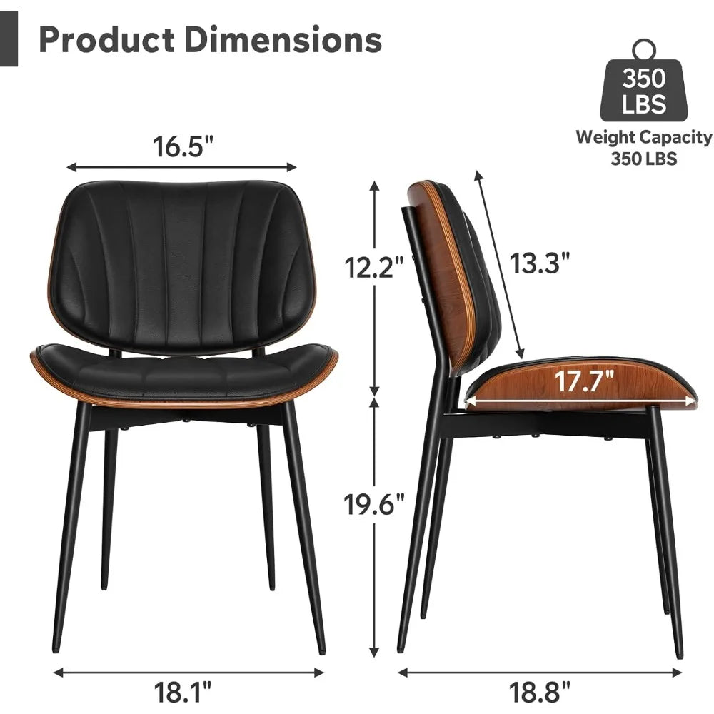 Dining Chairs Set of 4, Mid Century Modern Dining Room Chair, Upholstered Faux Leather Kitchen Chairs with Walnut Bentwood