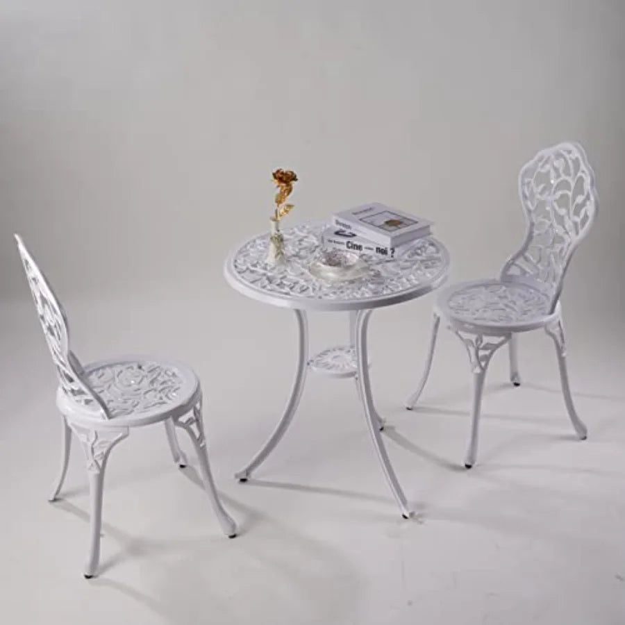 KAILI Patio Bistro Sets 3 Piece cast Aluminum Patio Furniture Outdoor Garden Metal Rust Proof Tables and Chairs White bisrto Se