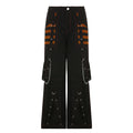 Women Fall Winter Cargo Jeans Striped Zipper Button Closure Loose Casual Trousers Streetwear with Pockets