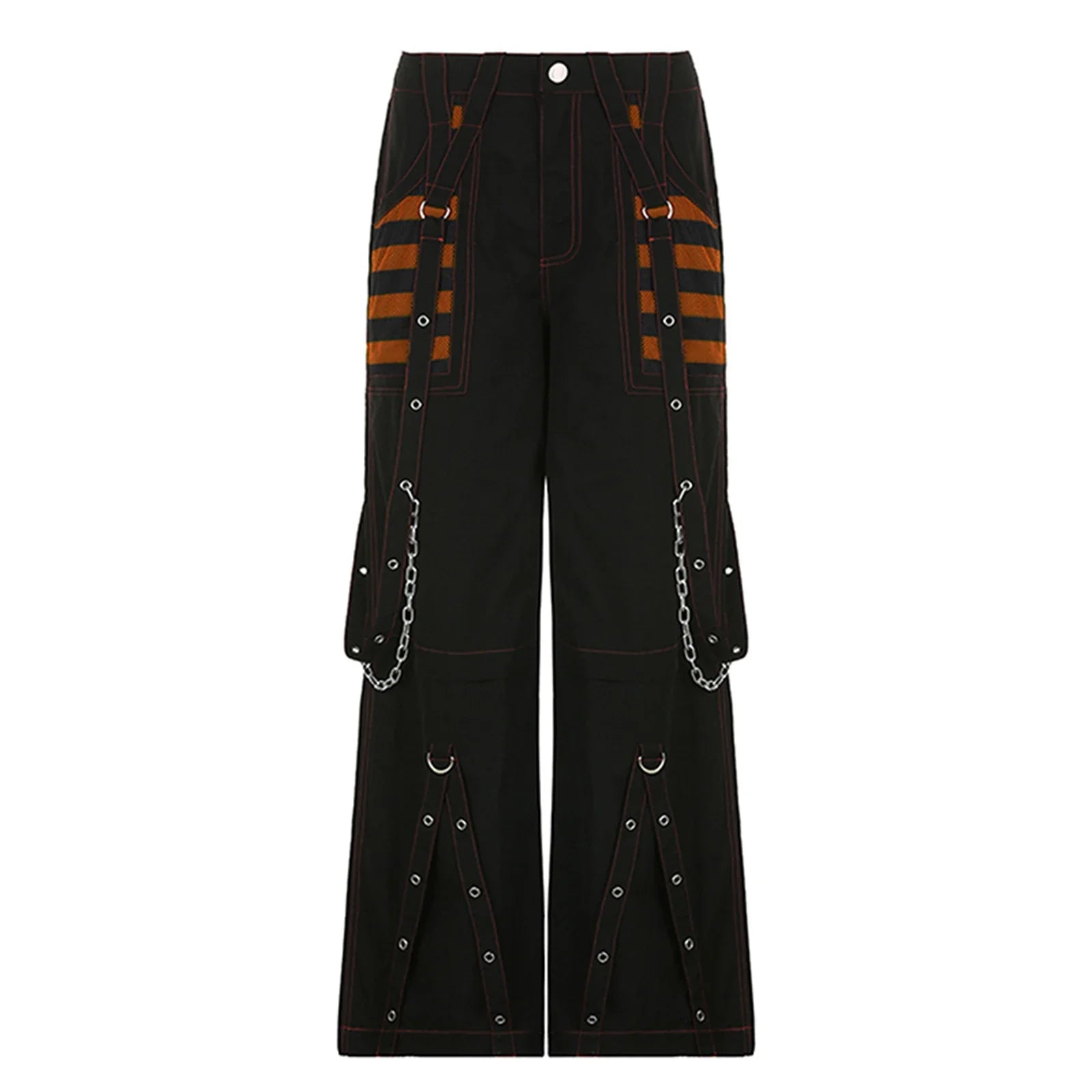 Women Fall Winter Cargo Jeans Striped Zipper Button Closure Loose Casual Trousers Streetwear with Pockets