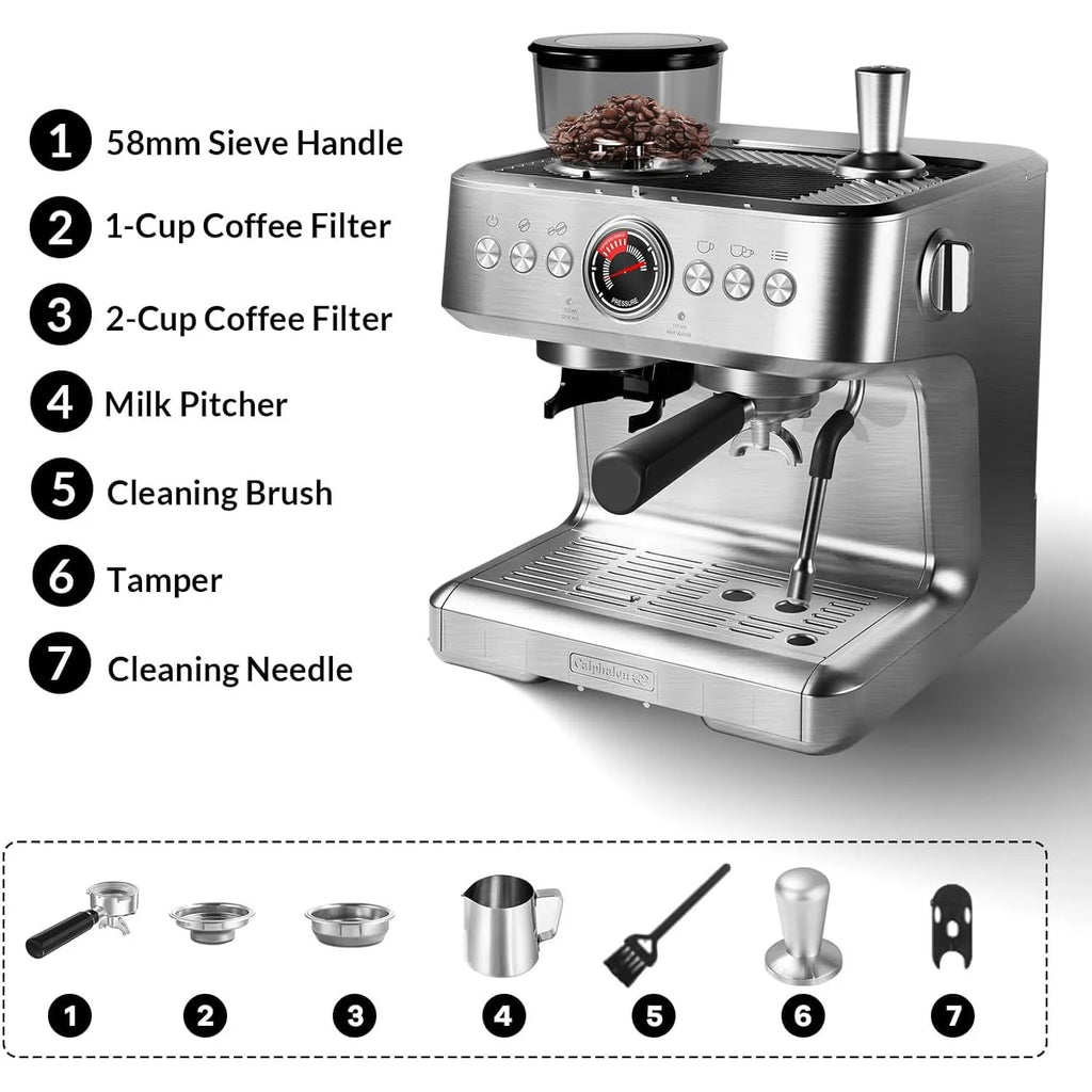 Espresso Coffee Maker with Milk Frother & 95 oz Removable Water Tank Espresso Machines with grinder for Latte and Cappuccino