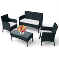 EconoHome 4-Piece Outdoor Patio Furniture Set with Weather-Proof Wicker Rattan Chairs and Loveseat Glass-Topped Coffee Table Cu