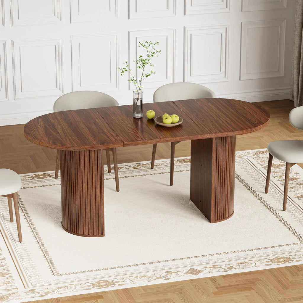 70.8" Oval Dining Table for 6-8 Person Kitchen Table with Semi-Cylindrical Legs Base Large Wooden Round Dining Room Table Modern