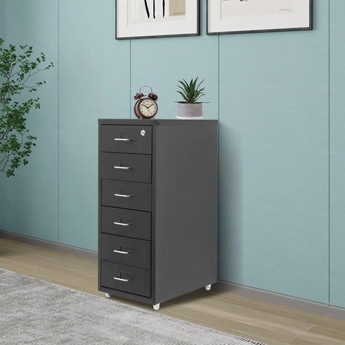 6 Drawer Vertical File Cabinet with 1 Lock, Filing Cabinet under Desk Office Storage with Wheels, Desk Drawers for Home Office