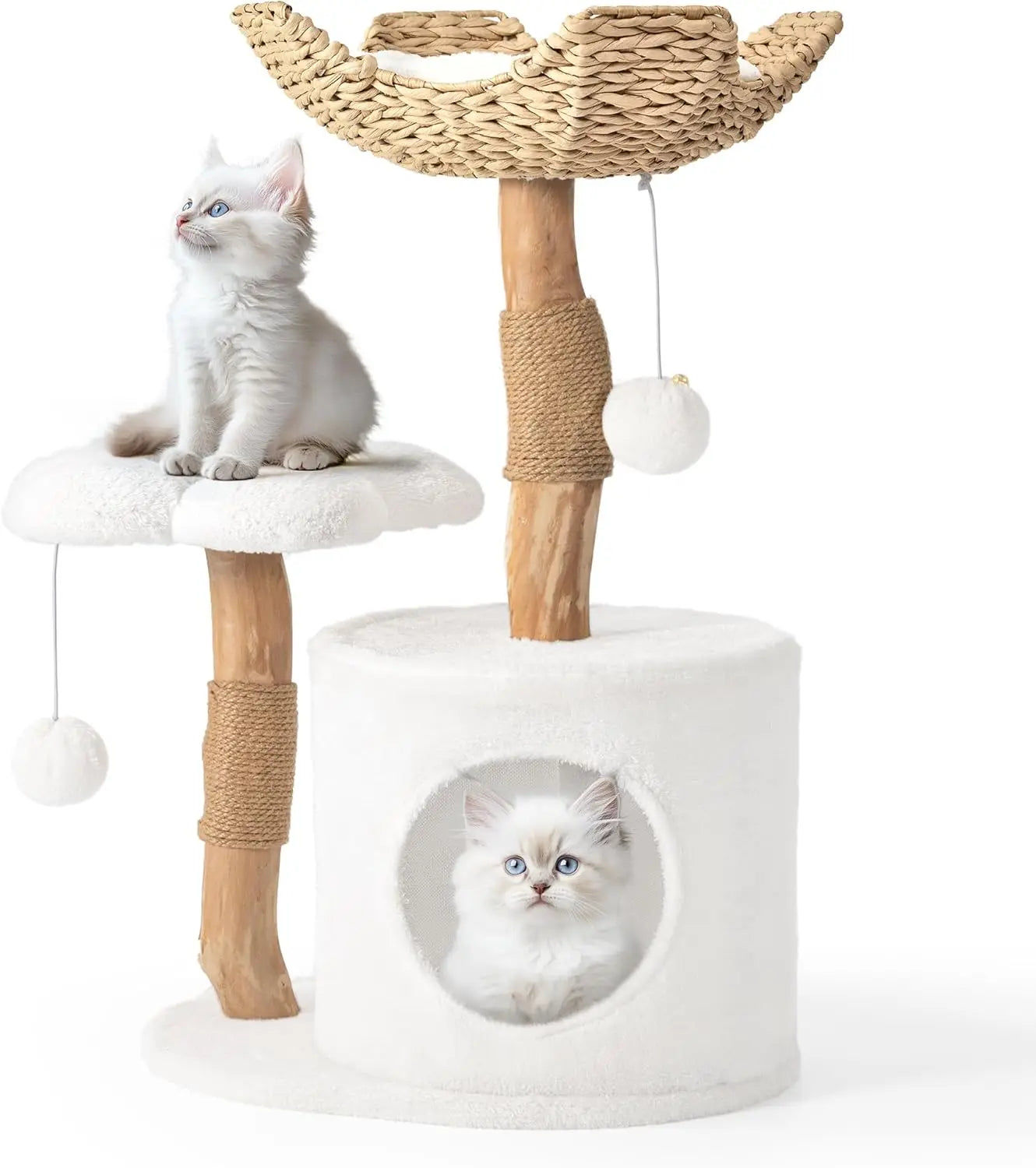 Modern Wood Cat Tree Tower for Small Cats with Scratching Posts and Flower Platforms, Durable Pet Furniture