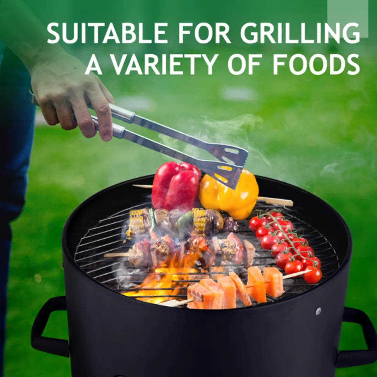 Vertical Steel Charcoal Smoker, Heavy Duty Three Layer Round BBQ Grill Smokey Mountain Cooker for Outdoor Cooking