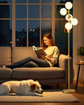 Mid Century Modern Dimmable Floor Lamp with 5x G9 3000K Bulbs, Gold Adjustable Standing Lamp for Living Room, Bedroom, Office