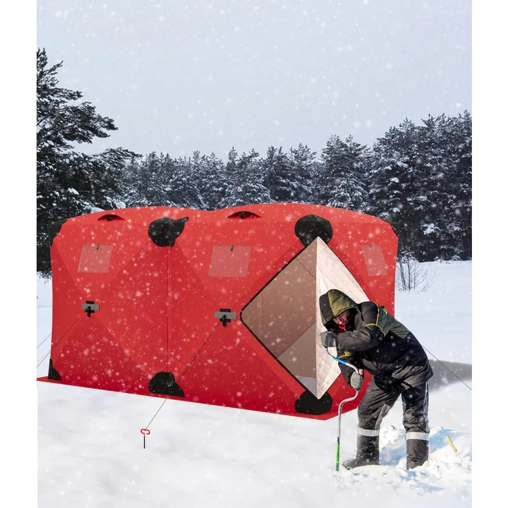 Pop Up Ice Fishing Tent Insulated Ice Fishing Shelter Portable Hub-Style Shelter Shanty Windproof and Warm, Multiple Sizes